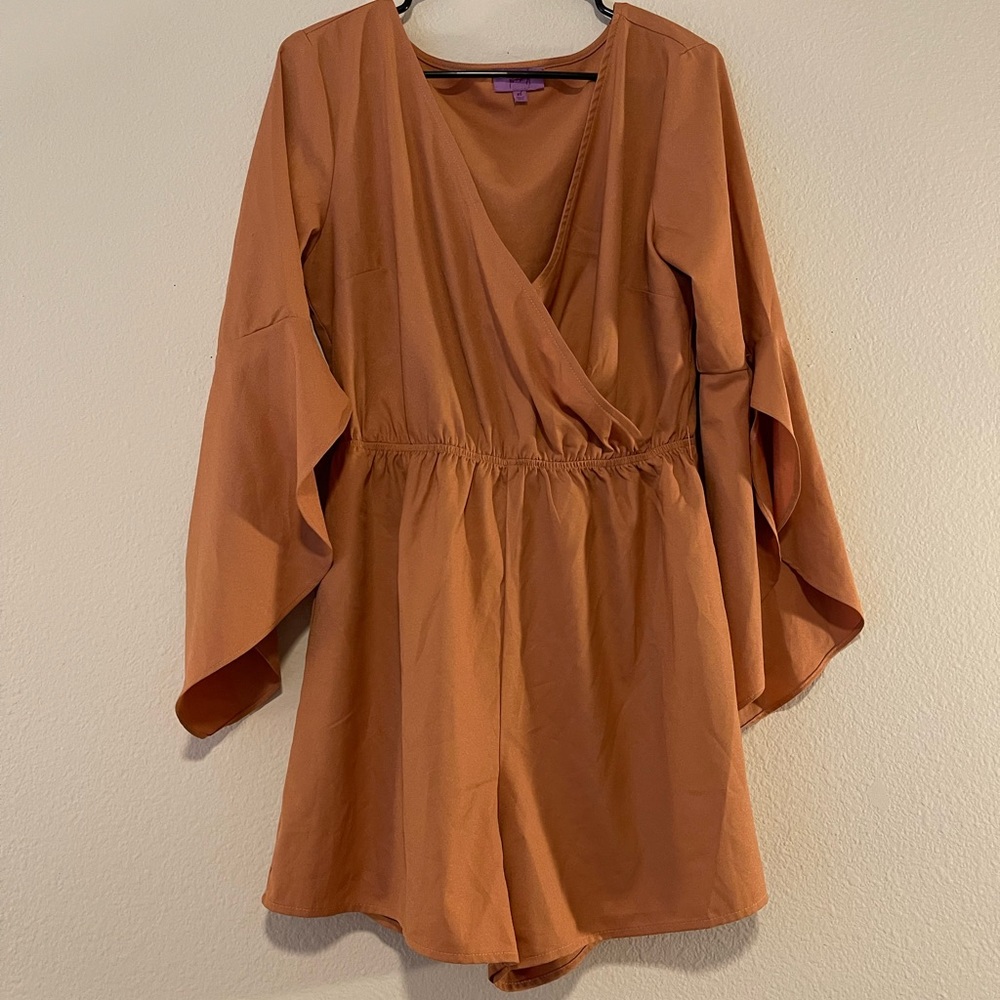 Plumberry Camel Ruffle Sleeve Romper